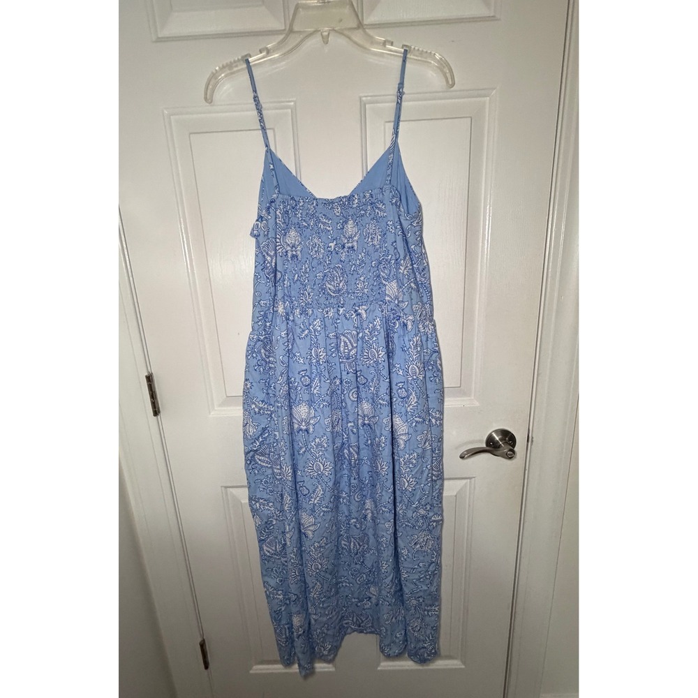 Roller Rabbit Target Blue White Floral Scallop Hem Drop waist Midi Dress Lg‎ NWT